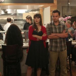 Still of Zooey Deschanel, Max Greenfield, Patrick Wymore, Hannah Simone and Jake Johnson in New Girl (2011)