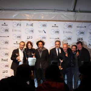 Michael Keaton, Zach Galifianakis, Alejandro González Iñárritu, Emmanuel Lubezki, John Lesher and Emma Stone