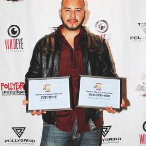 Joe Lujan at The Polly Grind Film Festival in Las Vegas with his Awards Penance Best Crime Short Atelophobia Best Real Trailer