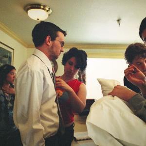 The crew gets ready for the infamous hotel lobby scene featuring guest star Jay Wertzler.