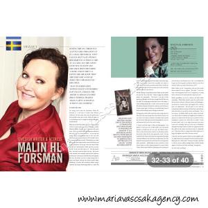 My client writer  actress Malin Forsman in Hollywood Weekly Magazine Jully issue 2015