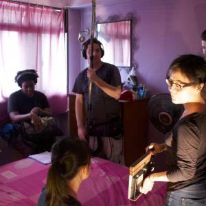 Sam Nell, Jessica Shields, Phil Giordano, Shawn Sigler, Jenny Wang, and Kacie Tan on the set of 