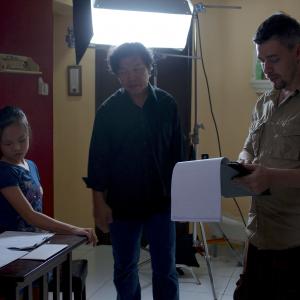 Shawn Sigler with Michael Chua and Kacie Tan on the set of Sifu