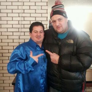 Actor Joey DOnofrio A BRONX TALE and GOODFELLAS fame L poses with Producer Edward Kruglik on the set of MANIAC