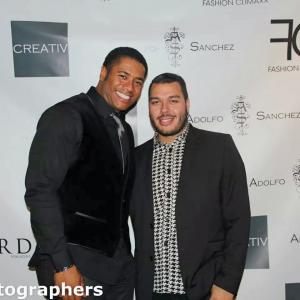 High-end womenswear fashion designer Adolfo Sanchez and Mandell Frazier on the Red Carpet at event of Adolfo Sanchez's 