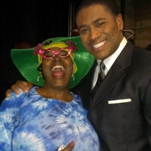 Queen of Gospel Comedy Sister Cantaloupe and Mandell Frazier backstage of 