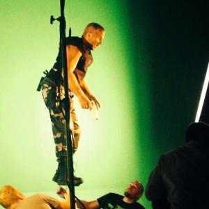 Flying in the green screen air during the filming of 
