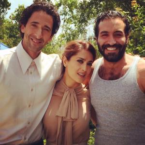 On Set of Septembers of Shiraz in Bulgaria with Salma Hayek and Adrien Brody
