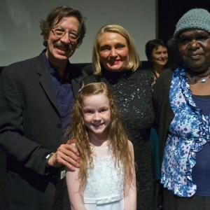 Lily Pearl on stage with Robyn Davidson  Rick Smolan at the Premiere of Tracks Adelaide film Festival Opening Night