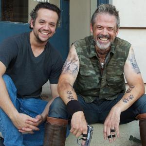 Todd Jenkins and C Thomas Howell on the set of BIGFOOT WARS