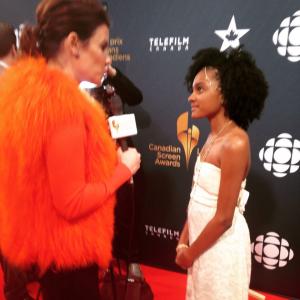 Shailyn PierreDixon being interviewed by The Academy on the Red Carpet at the Canadian Screen Awards