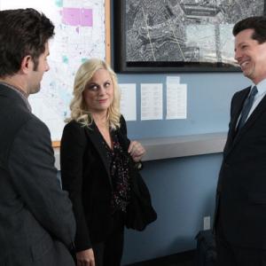 Still of Adam Scott Sean Hayes and Amy Poehler in Parks and Recreation 2009