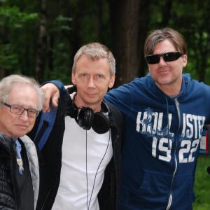 John S. Bartley, Slava N. Jakovleff and Marcus James on the set of Insomnia (Moscow, July 2015)