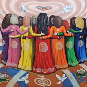 FEMME  WOMEN HEALING THE WORLD oil on canvas 48 x 60 inches