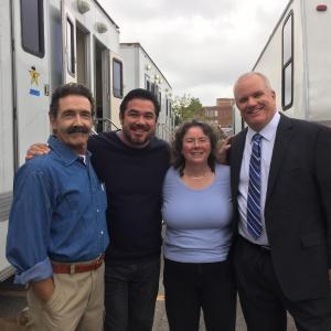 On the set of Gosnell Movie. L-R: Ben Hall, Dean Cain, Me, Geoff Koch