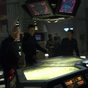 Still of Michael Hogan Alessandro Juliani and Tahmoh Penikett in Battlestar Galactica 2004