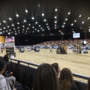 Shell Walker-Cook on location walking the course at the Longines Grand Prix Final Jump-Off on Oct. 4, 2015 at the Los Angeles Convention Center.