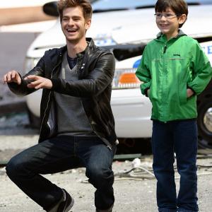 Jorge Vega and Andrew Garfield on the set of The AmazingSpiderMan 2