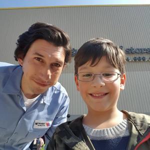 Adam Driver and Jorge Vega on the set of the film Paterson