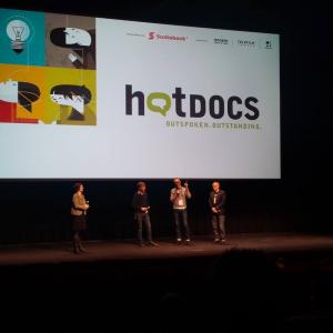 Jonathan Howells (pointing) during the post screening, audience Q&A at Hot Docs 2014 in Toronto, Canada.