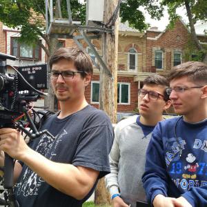 Ethan Felizzari middle on set of the film LA SANGRE EN NUESTRAS VENAS with fellow producerwriter  director Mateo Marquez right and cinematographer Mike Gialloreto left