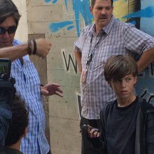 Jacob Buster on the set of Colony.