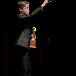 Adjusting the mic    Jacob Buster WINS Best Actor Under 18 at the Filmed in Utah Awards 2014