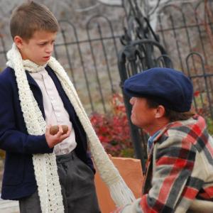 Jacob Buster on the set of Christmas for a Dollar with Brian Krause