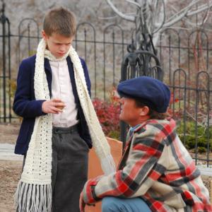 Jacob Buster on the set of Christmas for a Dollar with Brian Krause