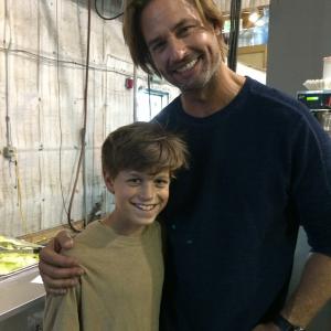 Jacob Buster Charlie Sullivan with Josh Holloway on the set of COLONY