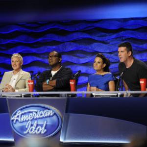 Still of Ellen DeGeneres Simon Cowell Randy Jackson and Kara DioGuardi in American Idol The Search for a Superstar 2002