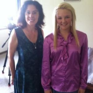 Bailey on the set of Soul Survivors Angels in Training with Debbie Johnson Creator Writer Producer