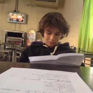 Joaqun Ochoa in the Telefe Argentina cafeteria studying his script for his Aliados screen test during casting in 2012