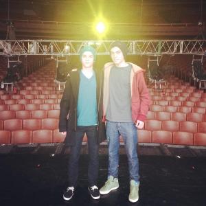 Joaqun Ochoa and Agustn Bernasconi hours before the premiere of Aliados The Musical at the Gran Rex Theater in Buenos Aires Argentina