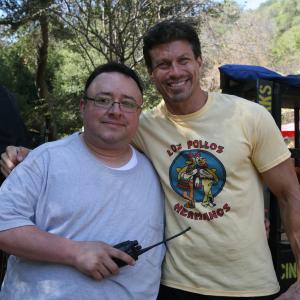 Gabriel Campisi with Paul Logan on the set of The Horde.