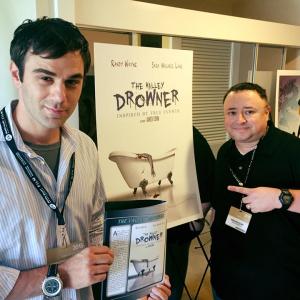 Jared Cohn and Gabriel Campisi with their movie The Valley Drowner at AFM in Santa Monica, CA.