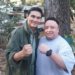 Gabriel Campisi with Don The Dragon Wilson on the set of The Horde