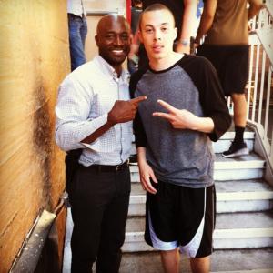 From left to right, Taye Diggs with John Orantes on the set of 