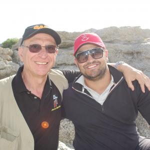 Producer Steven Galanis with father Themis Galanis on the set of SAF3 in Camps Bay in Cape Town, South Africa.
