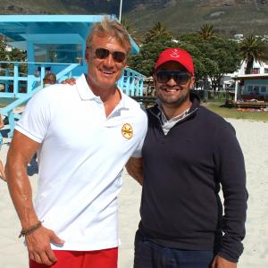 Producer Steven Galanis with Dolph Lundgren on the set of SAF3 in Camps Bay, Cape Town, South Africa.