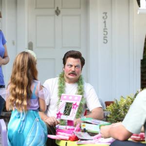 Still of Lucy Lawless and Nick Offerman in Parks and Recreation (2009)