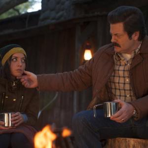 Still of Nick Offerman and Aubrey Plaza in Parks and Recreation (2009)