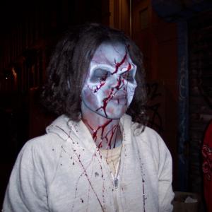 As the Blue Zombie on the set of 