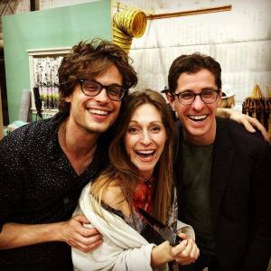 Working with director Matthew Gray Gubler and executive producer/writer Breen Frazier on set of Criminal Minds.