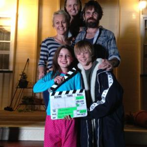 Sophie with fellow cast members Belinda Small, Dan Eady and Nic Hamilton with Director Stacie Howarth (at back) after wrapping on Jackrabbit (2013).