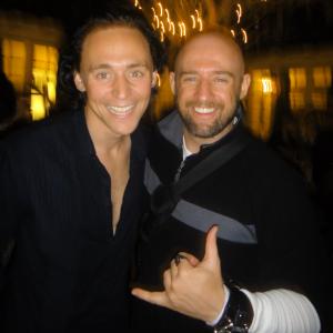 Jeremy Dunn who plays a Frost Giant and CoStar Tom Hiddleston who plays Loki at Thors New Mexico Wrap Party