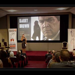 Emily Cook on stage at the Première for Barry Brown