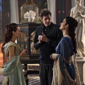 CarrieAnne Moss Paul WS Anderson and Emily Browning in Pompeja 2014