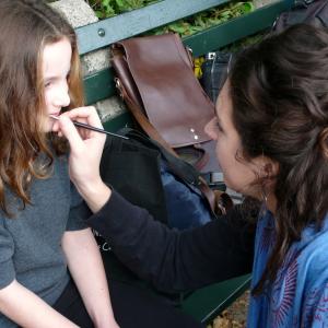 Odessa Buell in make-up on the set of 