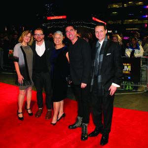 Share Stallings, Simon Pegg, Tania Chambers, Laurence Malkin and Daniel Findlay in Leicester Square, London Film Festival, for the European Premiere of Kill Me Three Times.